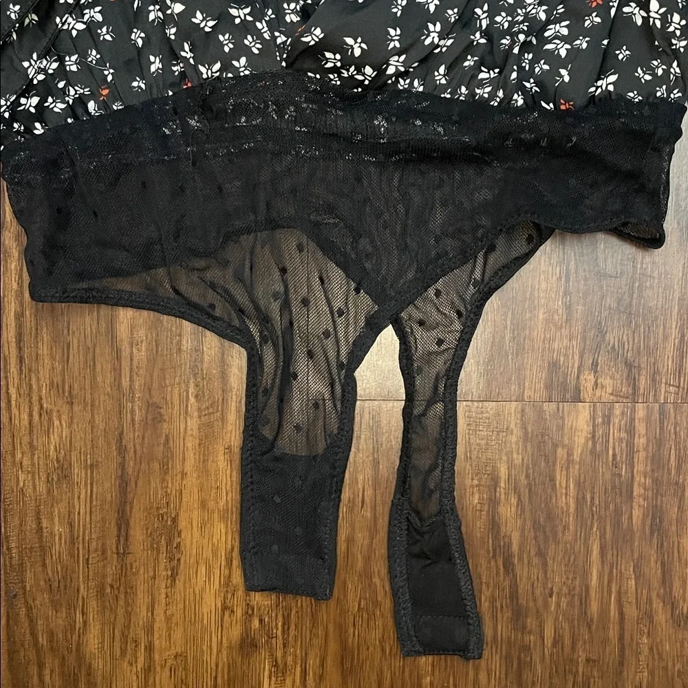 NWT Free people ladylike carbon combo floral black white long sleeve bodysuit M